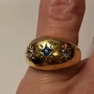 VINTAGE~14K~YELLOW GOLD~DIAMOND & SAPPHIRE~DOMED GYPSY STYLE RING~EUC